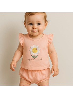 Kız Bebek Summer Çiçek Nakışlı Şortlu Takım