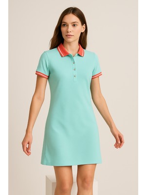 Kadın Polo Yaka Kısa Kol Elbise Mint
