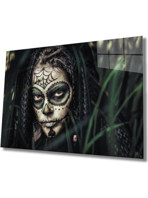 Shopping Haven Kafatası Makyajı Yerli Kadın Cam Tablo, Ev ve Ofis Duvar Dekoru Hediyelik Büyük Tablo Dayanıklı Cam