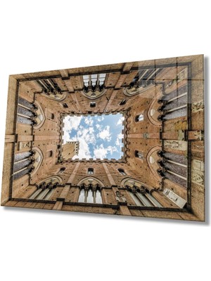 Shopping Haven Kahverengi Renkli Pencereli Geometrik Cam Tablo, Ev ve Ofis Duvar Dekoru Hediyelik, Dayanıklı Cam