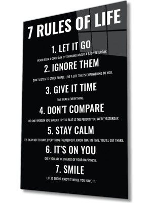 Shopping Haven 7 Rules Of Life Hayatın 7 Kuralı Ev ve Ofis Duvar Dekoru Hediyelik Büyük Tablo Dayanıklı Cam