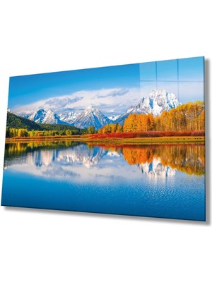 Dağ Yansıma Manzara Cam Tablo, Ev ve Ofis Duvar Dekoru, Hediyelik Büyük Temperli 4 mm Cam Tablo