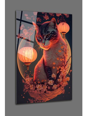 Shopping Haven Sevimli Kedi Soyut Tasarım Cam Tablo-Kedi Illüstrasyon Dekoratif Tablo-Evduvardekor-4mm Kırılmaz Cam