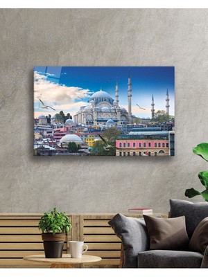 Shopping Haven Istanbul Cami Manzara 4mm Dayanıklı Cam Tablo , Hediye 72X46