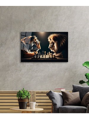 Satranç Ustaları Kaplan Vs Aslan Cam Tablo Yapay Zeka Hediyelik Büyük Tablo Ev Ofis Dekoru
