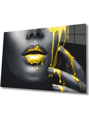 Shopping Haven Sarı Dudaklı Kadın Cam Tablo