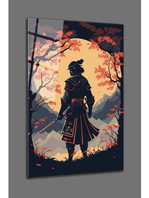 Shopping Haven Samuray Temalı Cam Tablo-Samuray Ev Dekorasyon Cam Duvar Tablo-4mm Kırılmaz Cam Tablo-Ofis Dekor