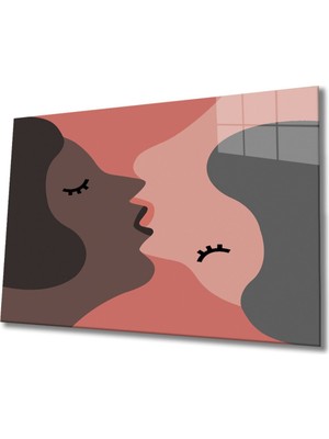 Illüstrasyon Karikatür Öpücük Cam Tablo, Ev ve Ofis Duvar Dekoru, Hediyelik Büyük Temperli Cam Tablo