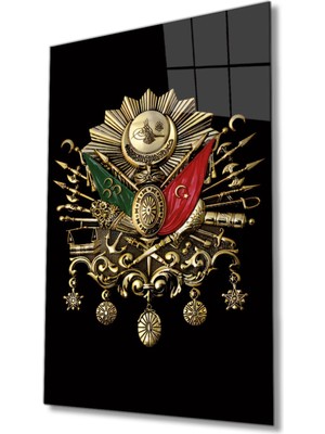 Osmanlı Arması Tuğrası Cam Tablo, Ev ve Ofis Duvar Dekoru, Hediyelik Büyük Temperli Cam Tablo