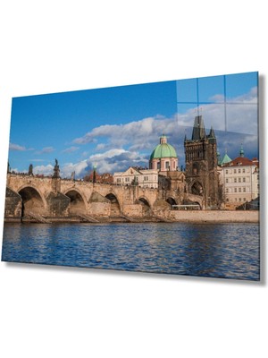Shopping Haven Eski Köprü Doğa Cam Tablo, Ev ve Ofis Duvar Dekoru, Hediyelik Büyük Temperli 4 mm Cam Tablo