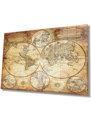 Shopping Haven Eski Dünya Haritası Cam Tablo, Ev ve Ofis Duvar Dekoru, Hediyelik Büyük Temperli Cam Tablo