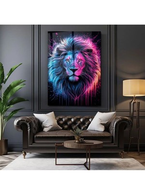 Shopping Haven Cam Tablo Neon Kürklü Aslan - Duvar Dekorasyonu - Ev Dekorasyonu - Ofis Dekorasyonu Dk