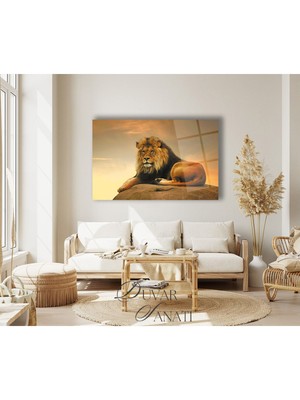 Shopping Haven Aslan Kral Cam Tablo, Modern Ev Salon Ofis Dekorasyonu Hediyelik Büyük Duvar Dekoru