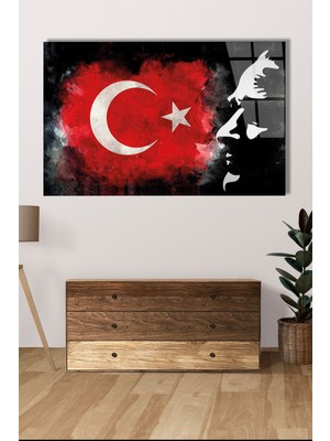 Shopping Haven Atatürk Silüetli Türk Bayrağı Cam Tablo Ev Ofis Salon Hediyelik Büyük Boy