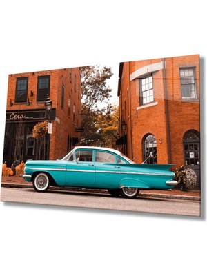 Shopping Haven Klasik Araba Sokak Bina Cam Tablo, Ev ve Ofis Duvar Dekoru, Hediyelik Büyük Temperli 4 mm Cam Tablo