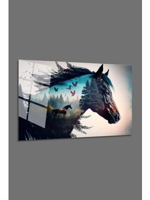 Shopping Haven At Orman Manzara Cam Tablo-At Soyut Tarz Cam Tablo-Ev Duvar Tablosu-4mm Kırılmaz Cam-Ofis Dekorasyon