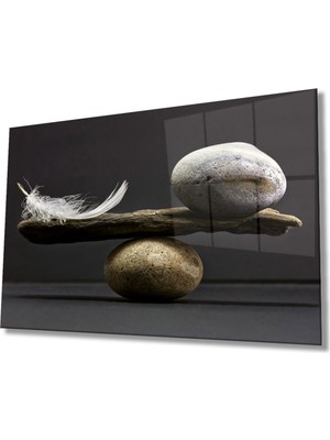 Shopping Haven Denge Tüy ve Taş Cam Tablo, Ev Ofis Duvar Dekoru, Hediyelik Büyük Tablo Dekor