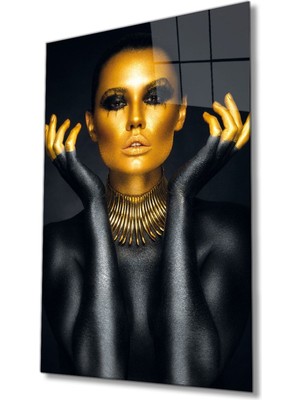 Altın Dudak Afrikalı Kadın Cam Tablo