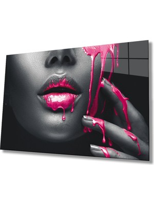 Shopping Haven Pembe Dudaklı Kadın Cam Tablo