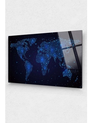 Dünya Haritası Cam Tablo, Harita Cam Tablo, Harita Tablo, Duvar Dekor, Büyük Tablo, Cam Duvar Tablo