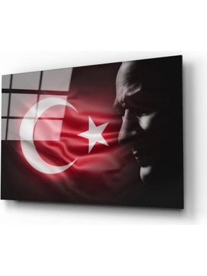 Shopping Haven Türk Bayrağı ve Atatürk Silüet Cam Tablo