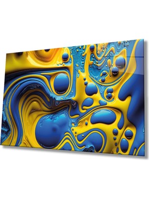 Shopping Haven Mavi Sarı Soyut Cam Tablo, Ev ve Ofis Duvar Dekoru, Hediyelik Büyük Temperli 4 mm Cam Tablo