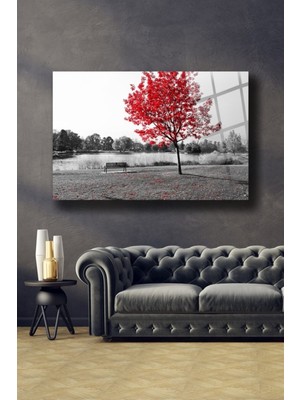 Shopping Haven Kırmızı Ağaç Cam Tablo