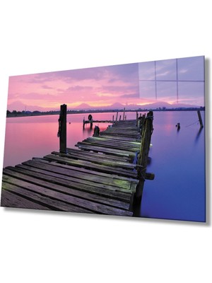 Shopping Haven Gün Batımı Iskele Cam Tablo, Ev ve Ofis Duvar Dekoru Hediyelik Büyük Tablo Dayanıklı Cam