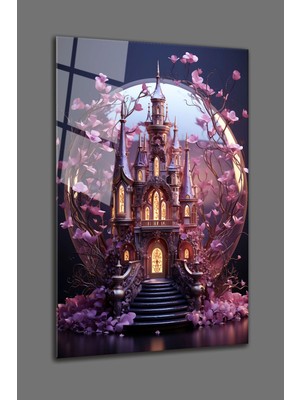 Romantik Köşk Temalı Cam Tablo- Köşk Anime Dekoratif Duvar Tablosu-4mm Kırılmaz Cam Tablo-Ev Dekor