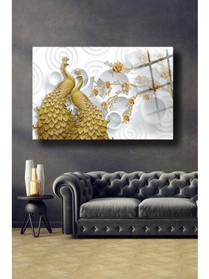 Shopping Haven Gold Tavus Kuşu Cam Tablo Duvar Dekarasyonu,ev Dekorasyon,duvar Tablosu,ev Hediyesi