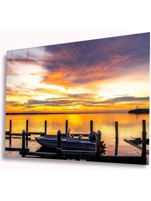 Shopping Haven Deniz Günbatımı Cam Tablo 4mm Dayanıklı Temperli Cam