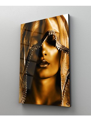 Shopping Haven Kadın-Gold Desen Cam Tablo Temperli 4 mm