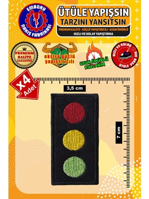 Embory Ütü ile Yapışan Arma Yama, Trafik Lambası (4 Adet) Ütüyle Yapışan Nakış Dokuma Aplike Patch