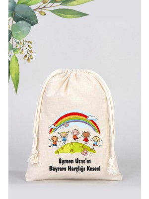 Isme Özel Çocuklar Için Bayram Harçlık Bez Kesesi, Bayram Şekeri Bez Kesesi - Model 01-15,5X20CM