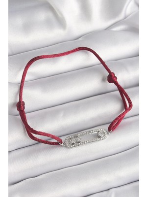 Prativas Kırmızı İpli Asansörlü Zirkon Taşlı Gümüş Messika Model Kadın Bileklik  - PRT3500EB03306