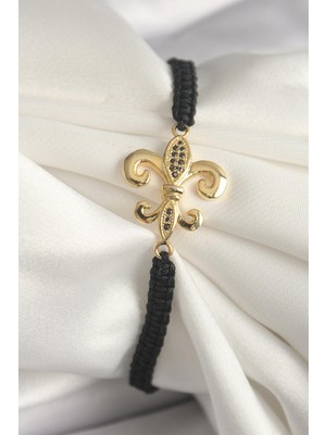 Pirinç Gold Renk Zirkon Taş İşlemeli Zambak Figür Asansörlü Makrome Model Kadın Bileklik  - PRT3500EB04163