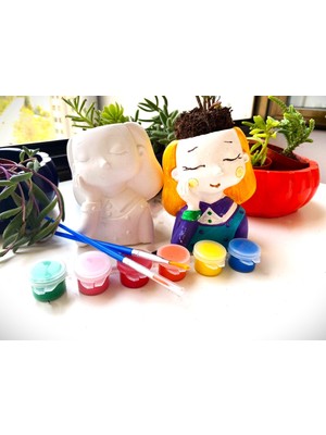 3 Elma Tasarım Atölyesi Taş Boyama Seti-1 Adet Sukulent Saksı-Aktivite-Çocuk Gelişim-Sanat-Hediye-Okul Öncesi-Hobi-Aile Etkinlik-Doğum Günü-Karne-Bayram-Özel Gün Hediyesi