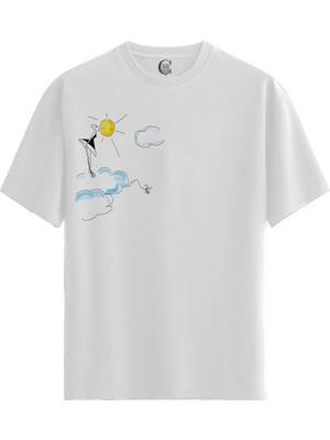 Color Luxe Cloud Steps - %100 Pamuklu Kadın Beyaz Tişört - Premium Quality