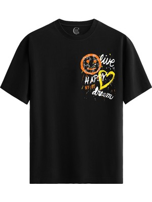 Color Luxe Dream Splash - %100 Pamuklu Erkek Siyah Tişört - Premium Quality