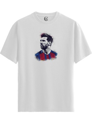 Color Luxe Barca Messi - %100 Pamuklu Erkek Beyaz Tişört - Premium Quality