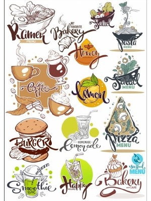 Yemek Yazı Tipi Sticker Set