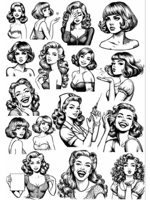 Siyah Beyaz Kız Sticker Set
