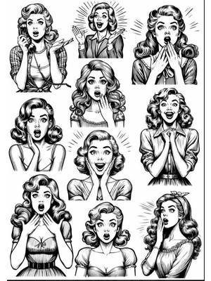 Siyah Beyaz Kız Sticker Set
