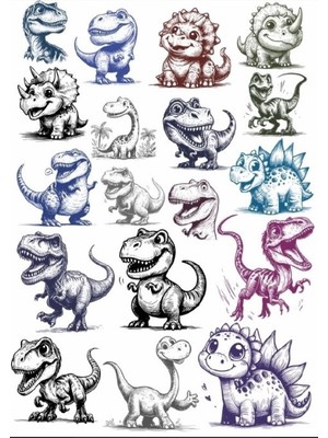 Siyah Beyaz Dinazor Sticker Set