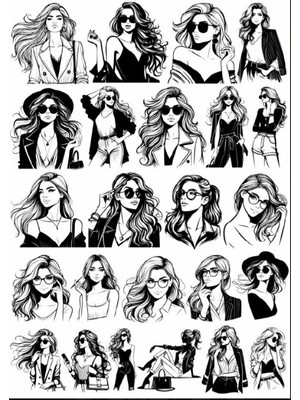 Siyah Beyaz Kız Sticker Set