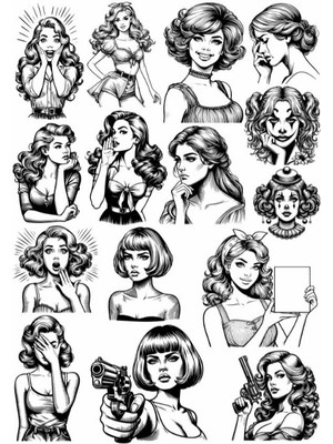 Siyah Beyaz Kız Sticker Set