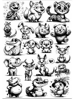 Siyah Beyaz Havyanlar Sticker Set