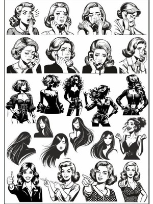 Siyah Beyaz Kadın Sticker Set