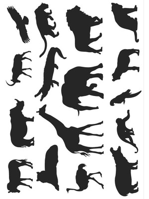 Hayvanlar Siyah Sticker Set