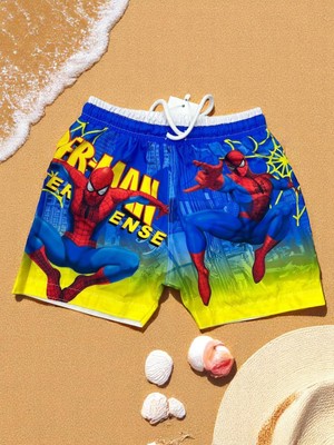 Milays Erkek Çocuk Karakter Baskılı Su Tutmaz Bel Bağcıklı Ağ Fileli Deniz